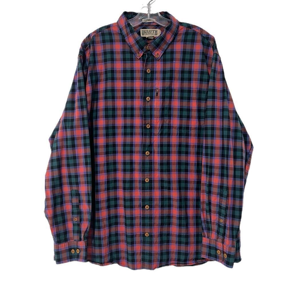 Duluth Trading Untucked Men XL Tall Shirt Relaxed Fit Plaid Long SleevBeergarden